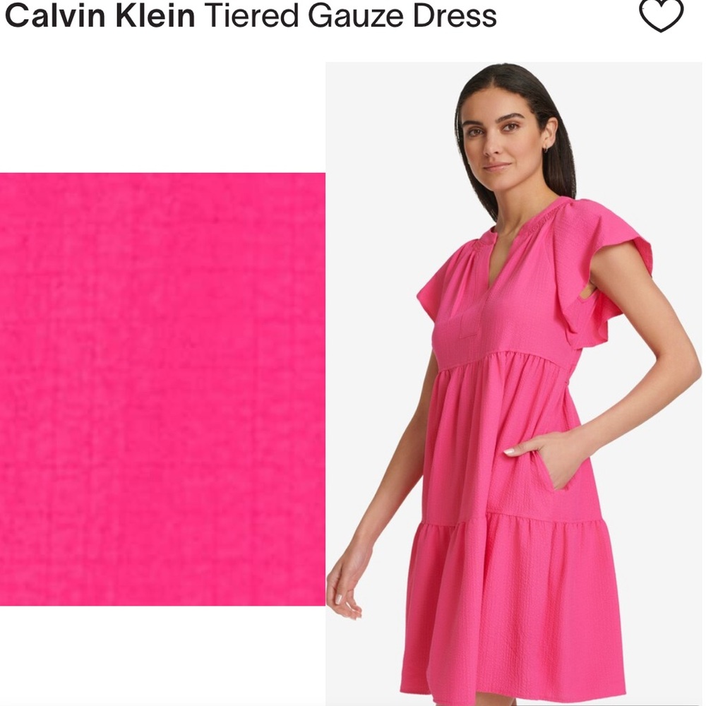 NWT Calvin Klein Tiered Gauze dress in Hibiscus size 2 - Picture 14 of 15